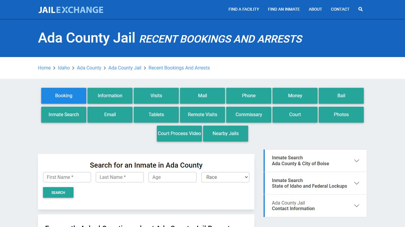 Ada County Jail Recent Bookings And Arrests - Jail Exchange