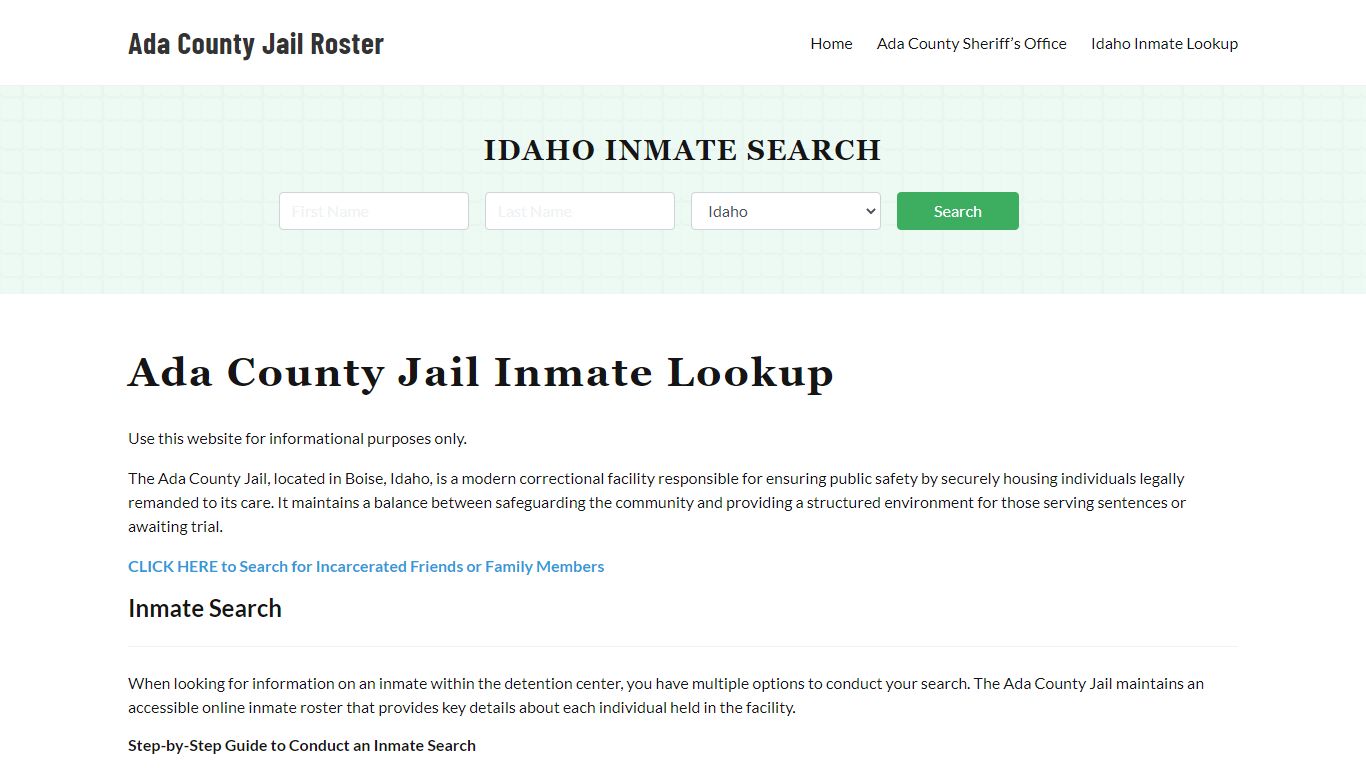 Ada County Jail Roster Lookup, ID, Inmate Search